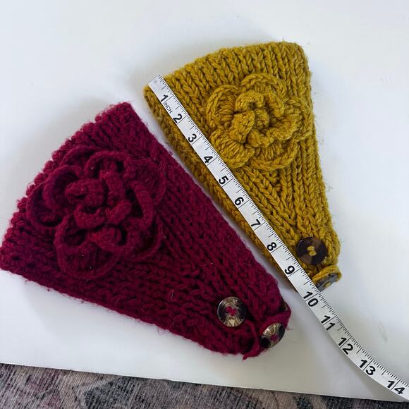 C.C. Knit Flower Headband - Ear Warmer - Red and Yellow - Picture 7 of 7